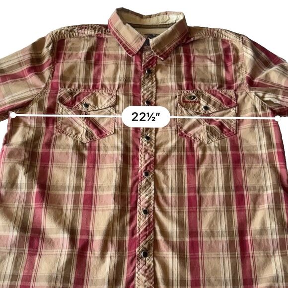 Mossy Oak Shirt Men's Size Large Red Brown Plaid Western Pearl Snaps Cowboy Hunt - Picture 6 of 8